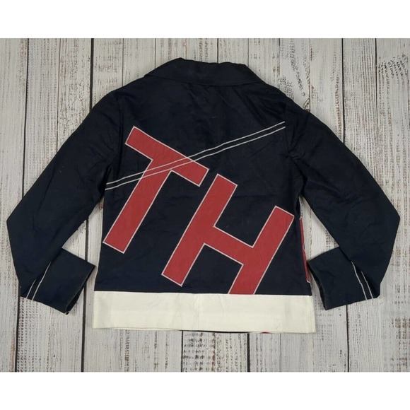 Rare TOMMY‎ HILFIGER Jacket Blazer Pea Coat BIG BLOCK 85 Spell Out Logo Sz XS - Picture 1 of 3